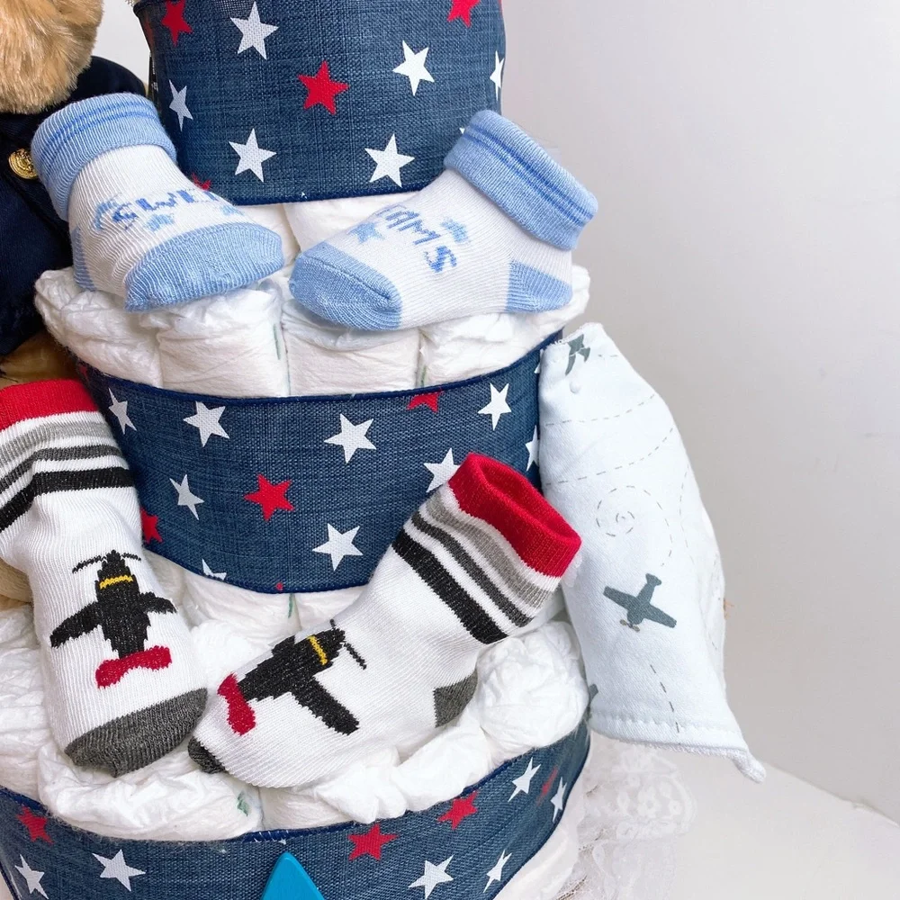Aviator Pilot Teddy Bear Diaper Cake